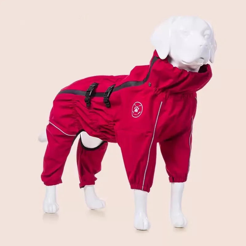 Waterproof Reflective Dog Raincoat – Red All-Weather Jacket for Large Dogs