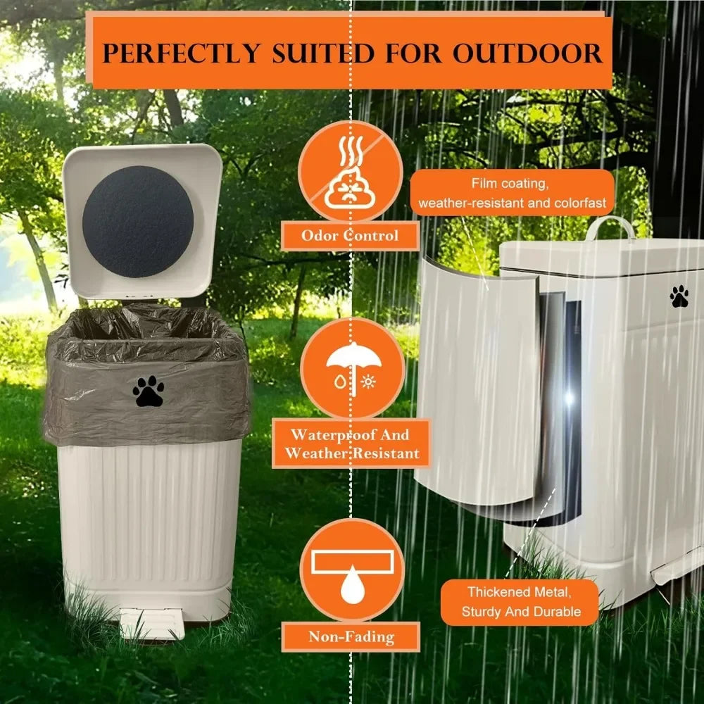 Outdoor Dog Poop Trash Can – 12L Metal Waste Bin with Lid & Foot Pedal for Hygienic Pet Waste Disposal