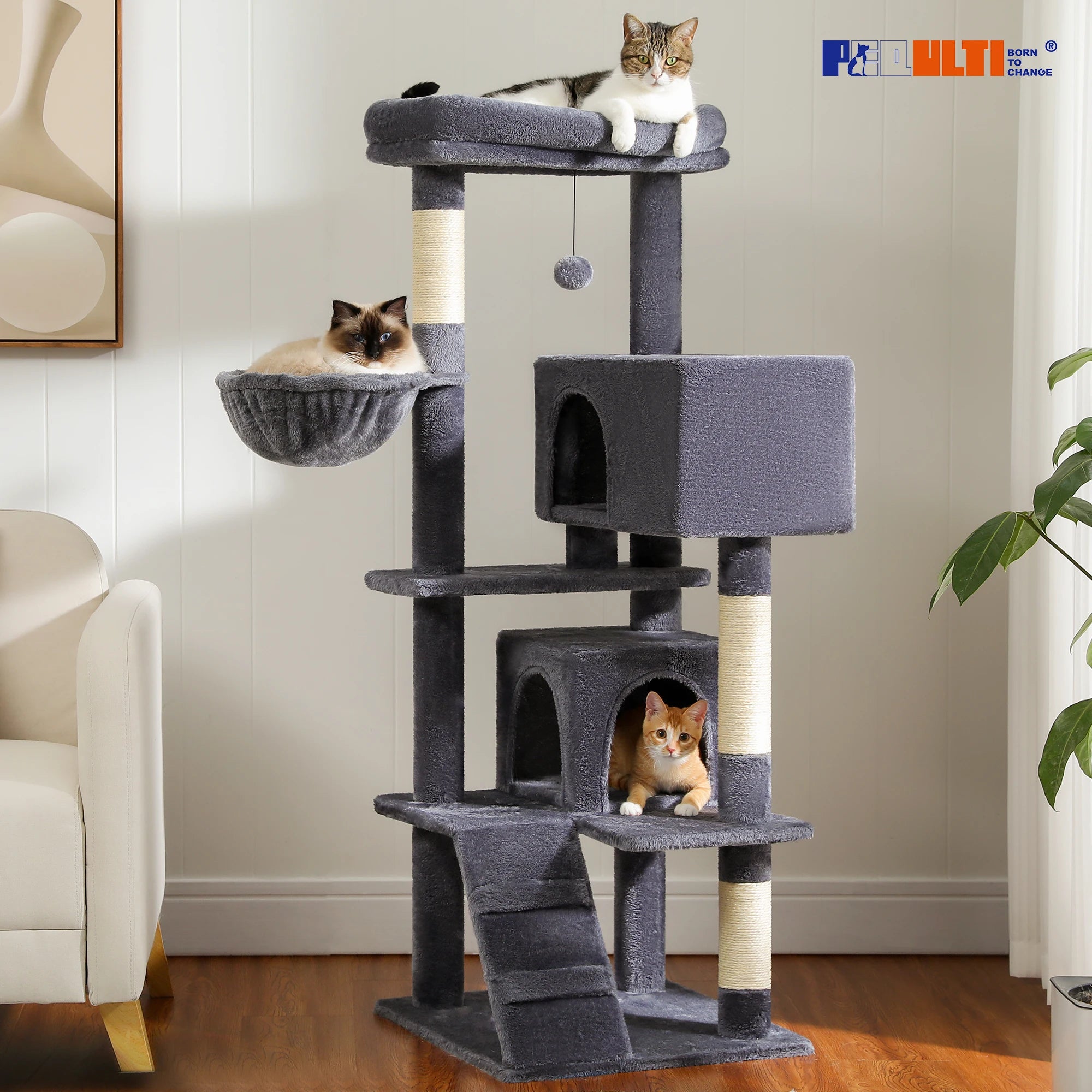 Luxury Cat Tree – Multi-Level Tower with Condos, Hammock & Scratching Posts
