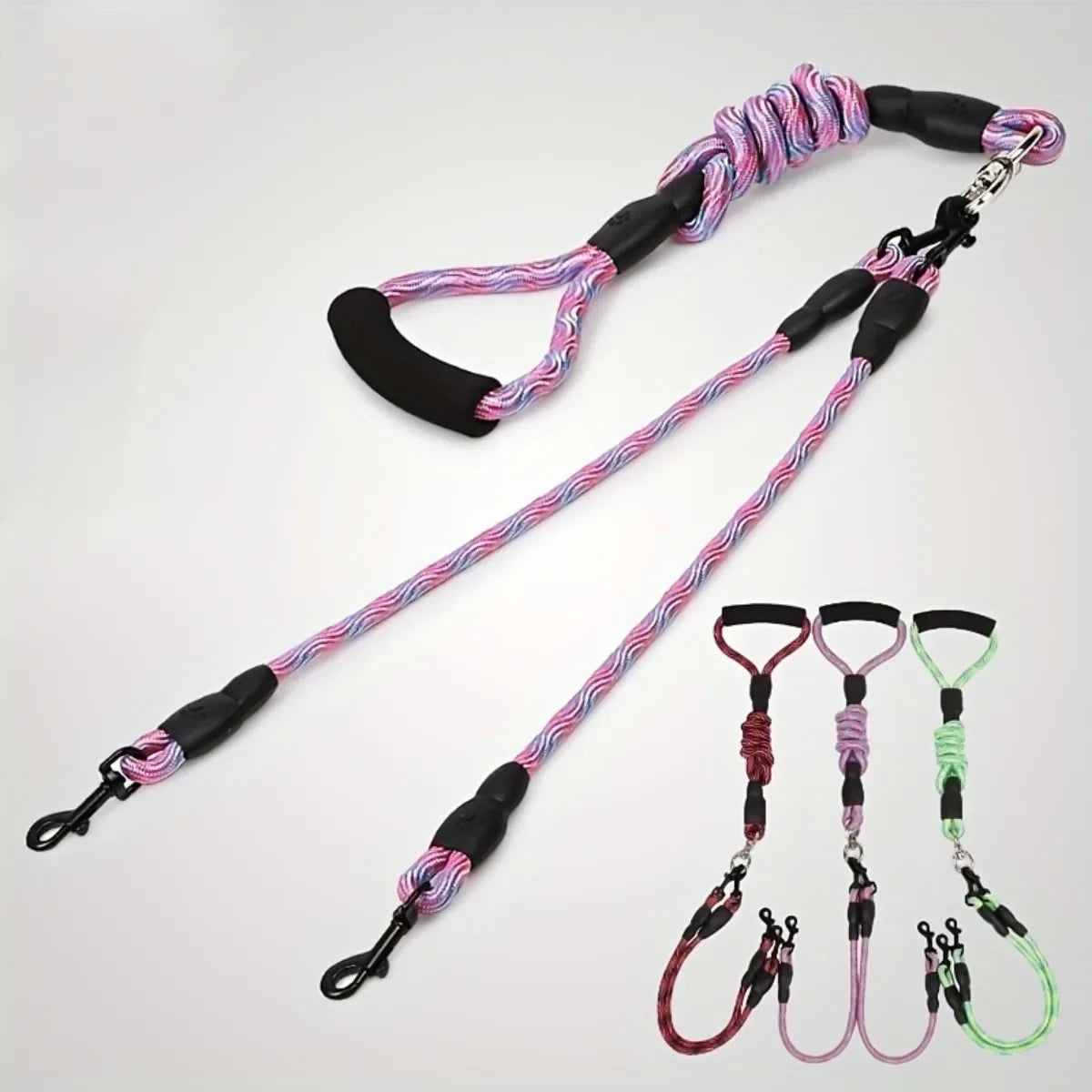 Dual Dog Leash with Detachable Wavy Rope – No Tangle, Two-Dog Walking Leash