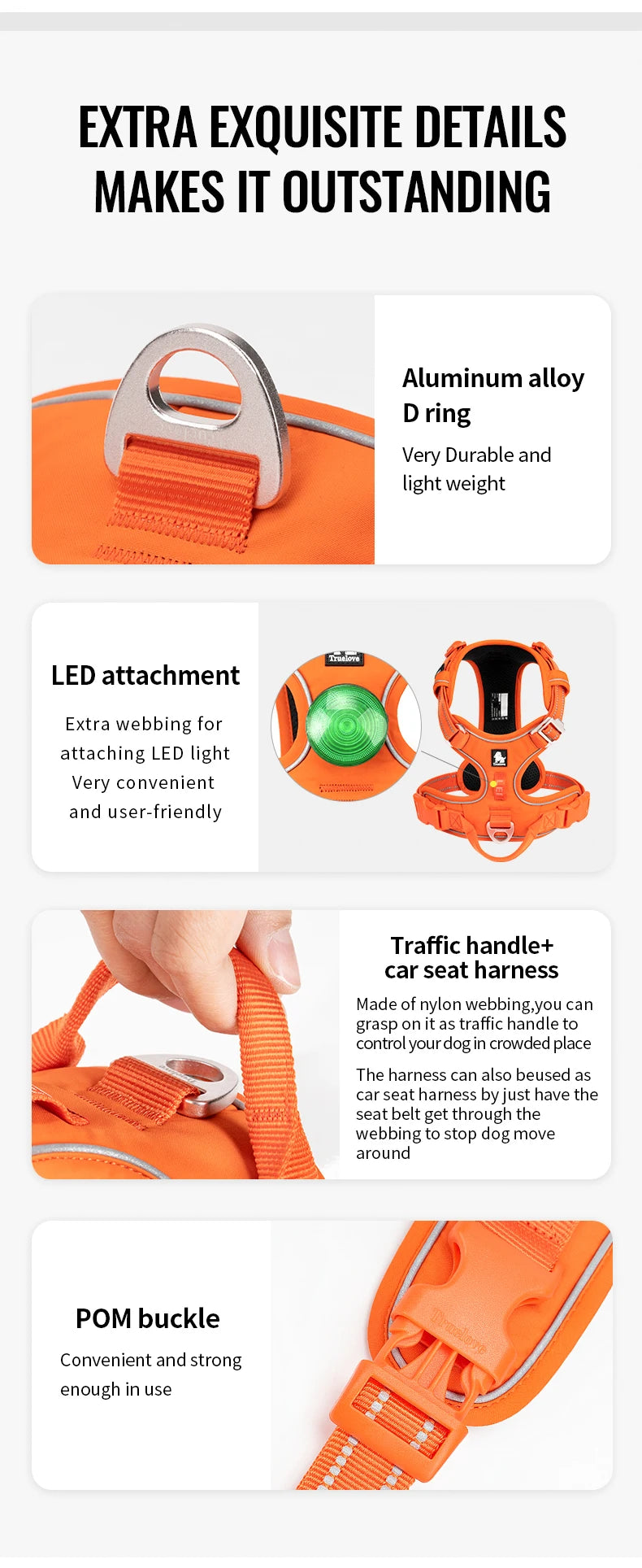 TRUE LOVE TLH5654 No-Pull Dog Harness – Adjustable Reflective Nylon Control Harness for Small to Large Dogs