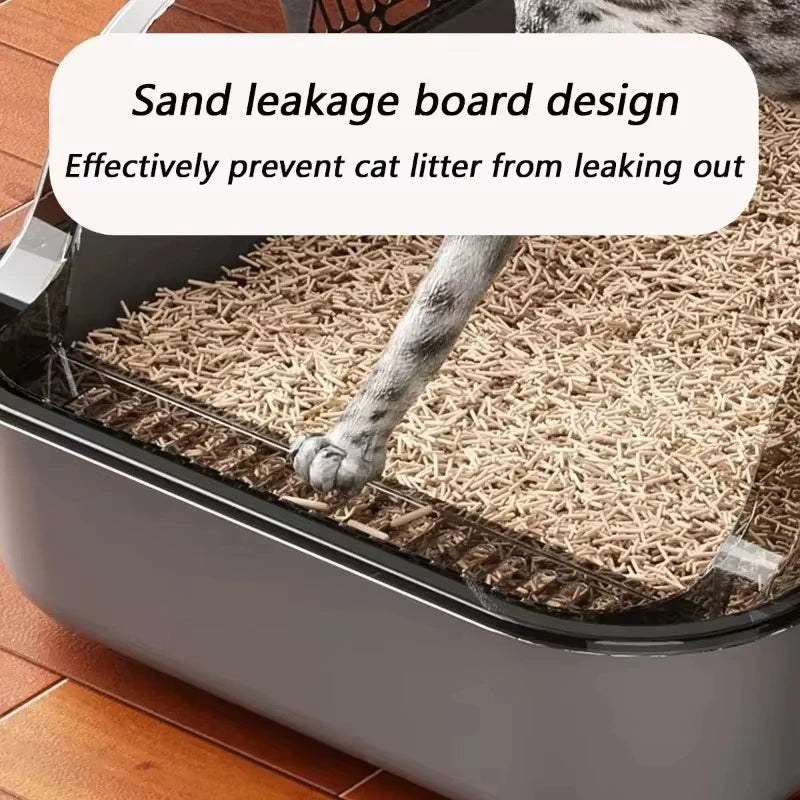 Semi-Closed Cat Litter Box – Large Capacity, Non-Stick Removable Tray with Splashproof Design for Kittens & Adult Cats