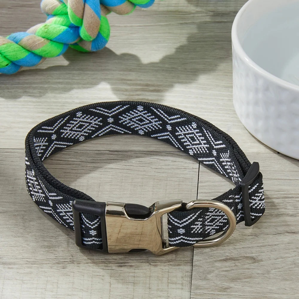 Fashionable Diamond Print Dog Collar – Adjustable, Durable Polyester with Metal D-Ring for Large Dogs