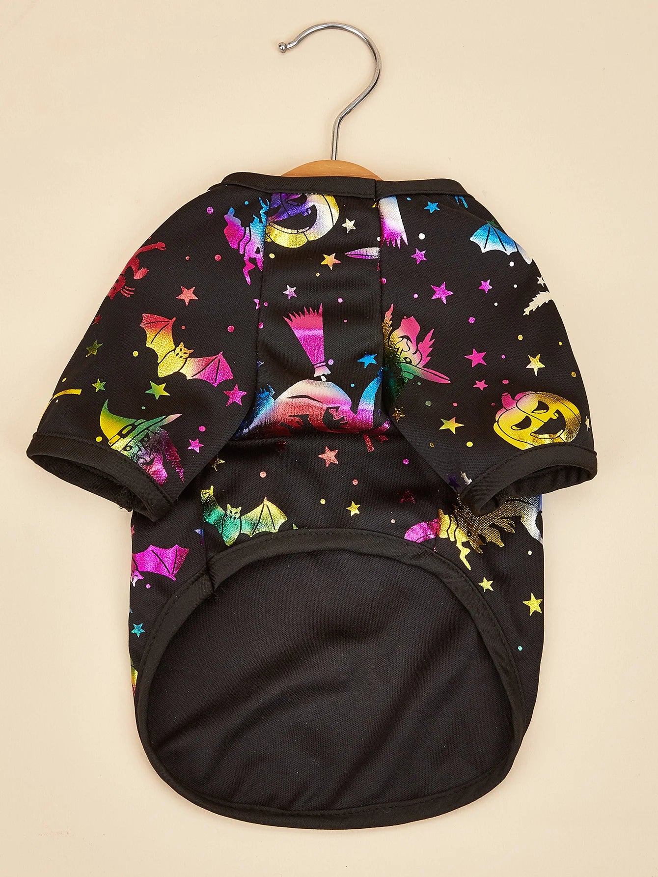 Halloween Dog T-Shirt – Black Glitter Bat & Pumpkin Print Pet Shirt