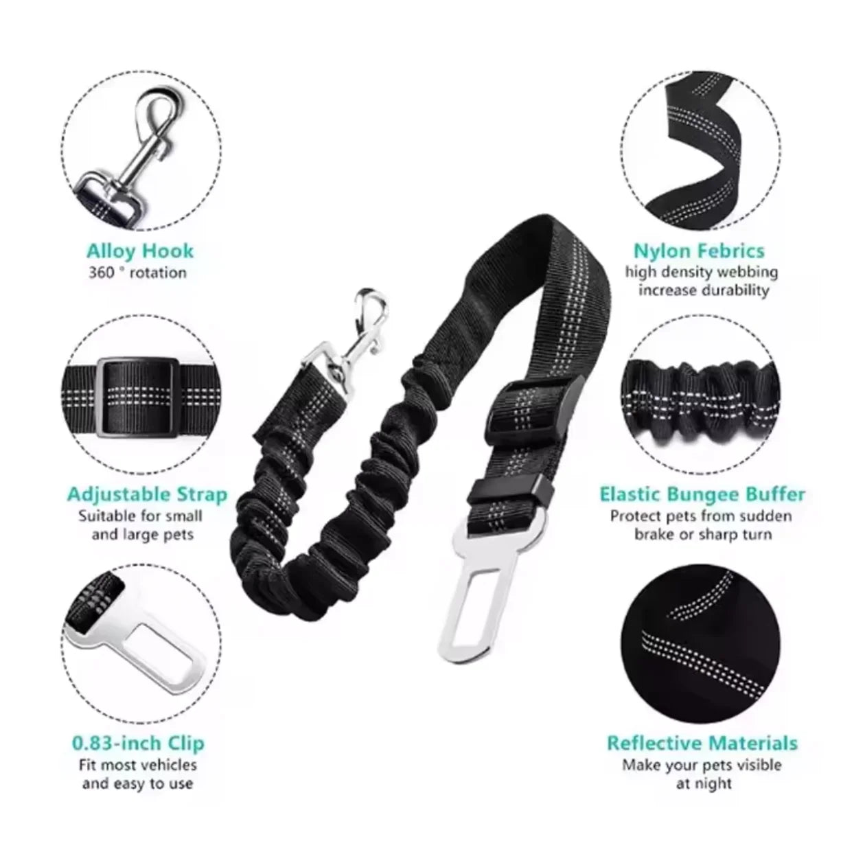 Advanced Dog Car Seat Belt – Adjustable Nylon Safety Buckle & Leash for All Dog Sizes