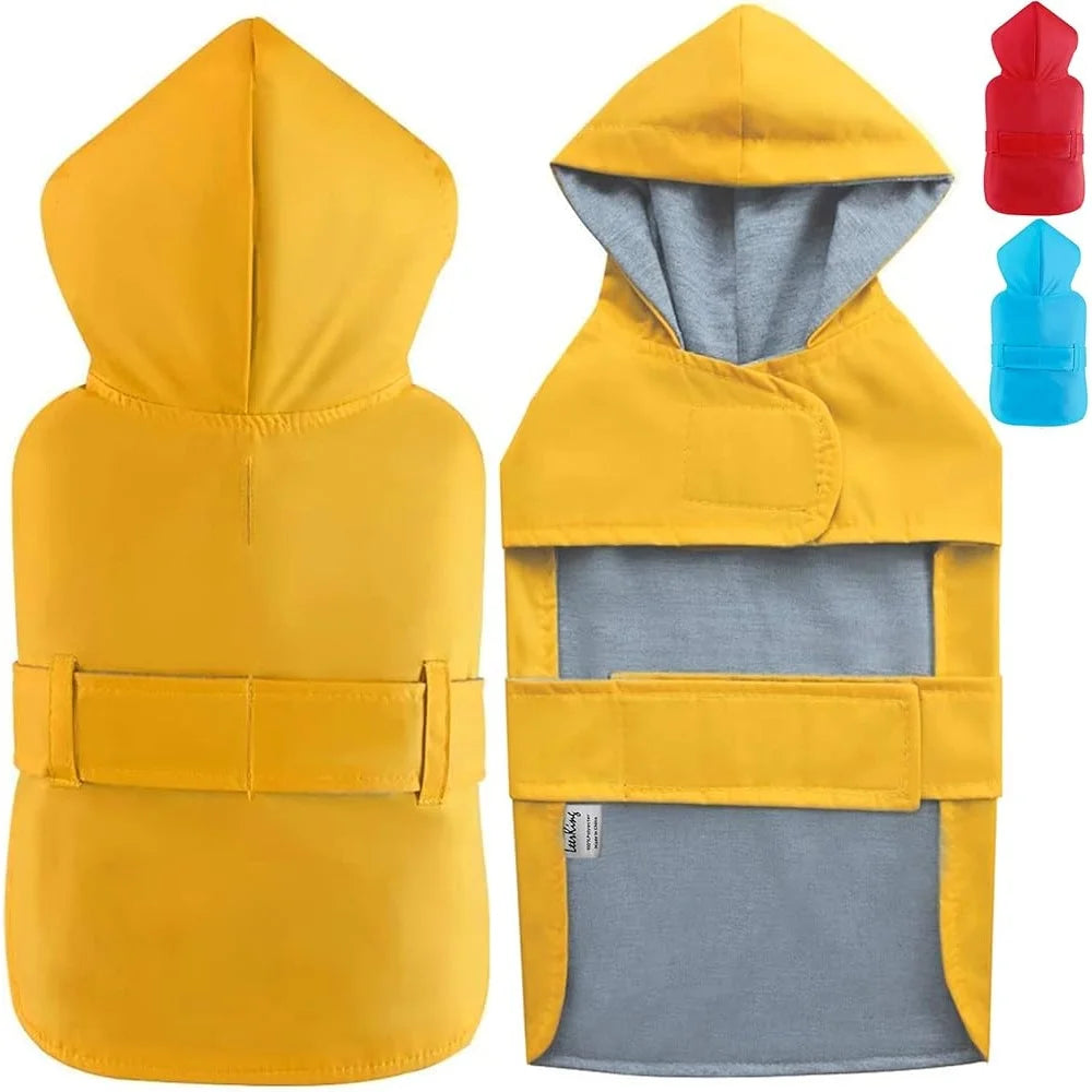 Waterproof Dog Raincoat with Hood – Adjustable Fit, Leash Hole, and Warm Lining for Small to Large Dogs
