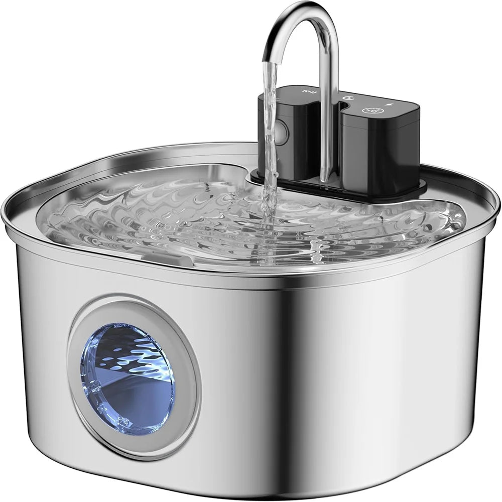 3.2L Stainless Steel Cat & Dog Water Fountain – USB Rechargeable Automatic Pet Drinking Bowl with Sensor
