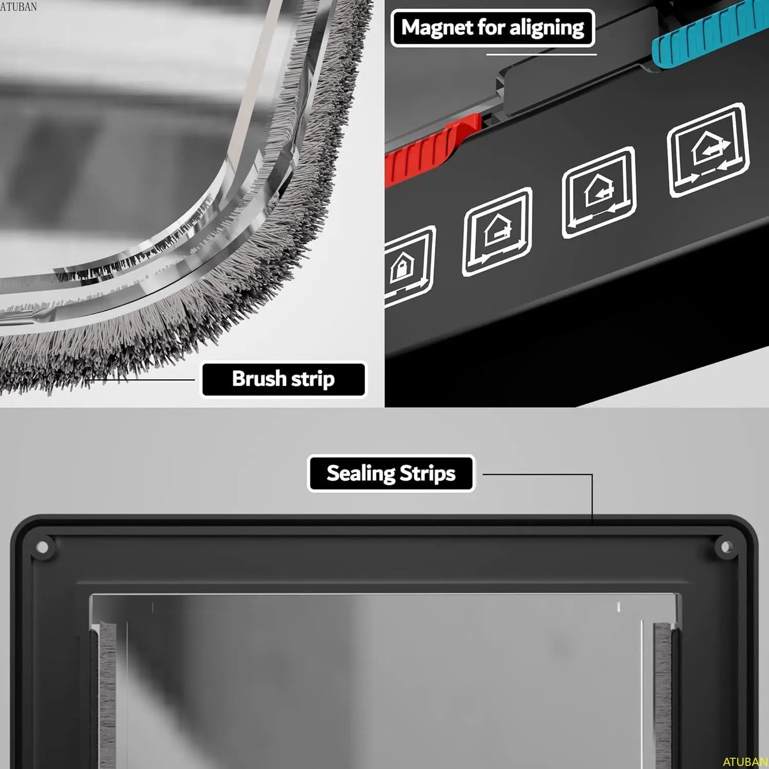 ATUBAN Large Cat Door – 4-Way Locking Pet Door for Interior, Exterior, Window & Wall Installation