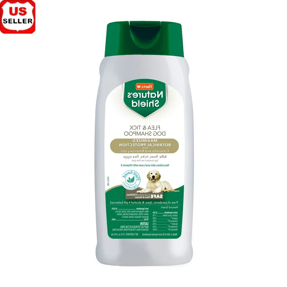 Natural Flea & Tick Dog Shampoo – Plant Extracts, Mosquito Repellent, Nourishing Coat, Safe for Pets & Kids, 14oz