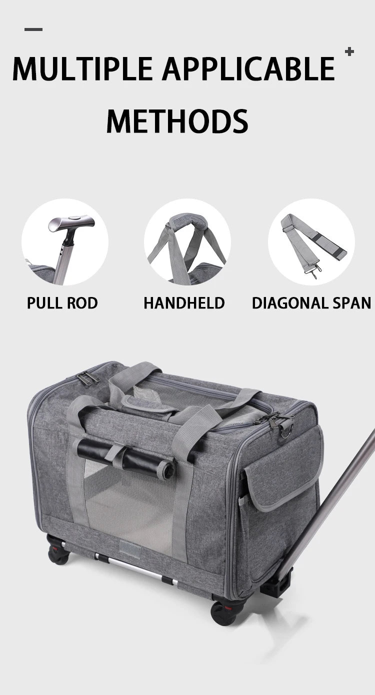 Rolling Pet Carrier – Airline Approved Travel Bag with Wheels for Dogs & Cats