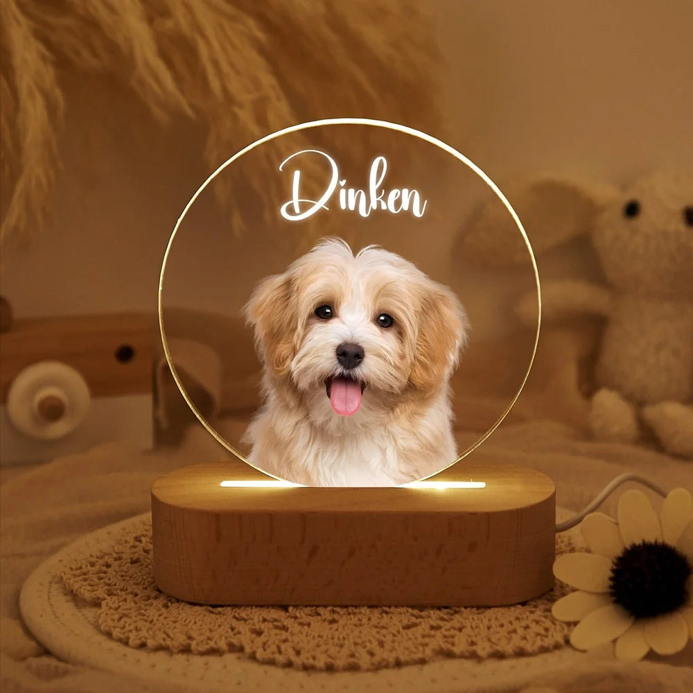 Custom Pet Memorial Photo Plaque – Acrylic Frame with Wooden Base
