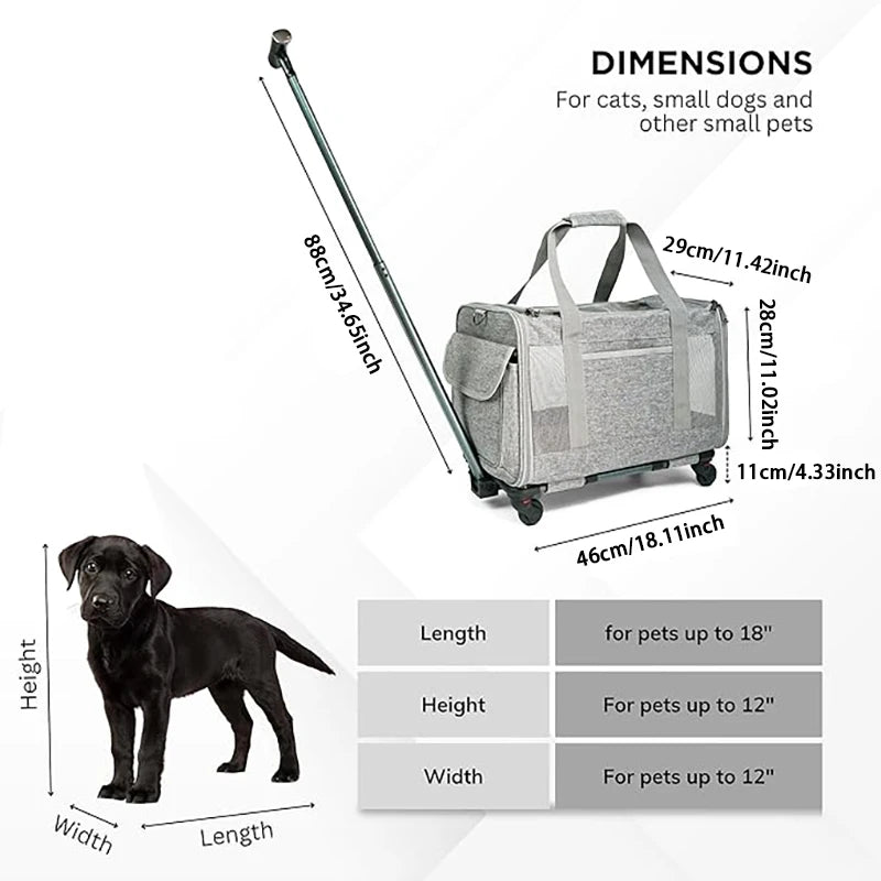 Rolling Pet Carrier – Airline Approved Travel Bag with Wheels for Dogs & Cats