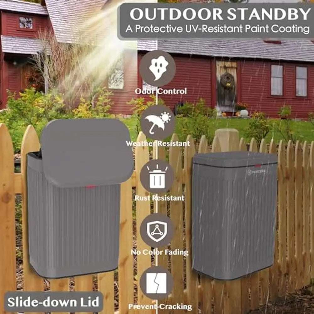 Outdoor Wall-Mount Dog Waste Bin – 2.1 Gallon Trash Can with Lid & Odor Control | No-Smell Poop Disposal for Fence or Wall Hanging
