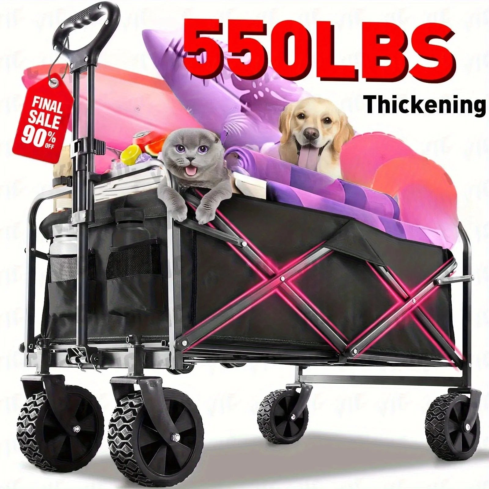 Collapsible Folding Beach Wagon – Large Capacity Utility Cart with All-Terrain Wheels