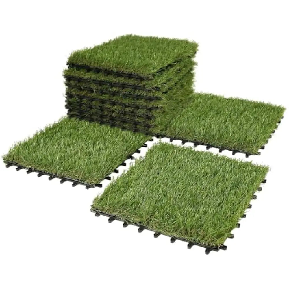 Outdoor Artificial Grass Turf Squares – 9-Pack 12"x12" Interlocking Fake Grass Mats for Patio, Balcony, Deck & Pet Potty Use