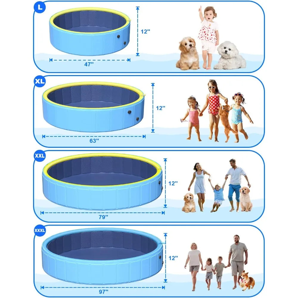 63" Thicken Foldable Dog & Kiddie Pool – 2-in-1 Non-Slip Hard Plastic Pet Bath and Sprinkler Pool for Summer Outdoor Fun
