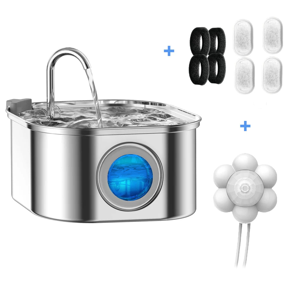3.2L Stainless Steel Pet Water Fountain – Automatic Cat & Dog Drinking Dispenser with Visual Water Level Window