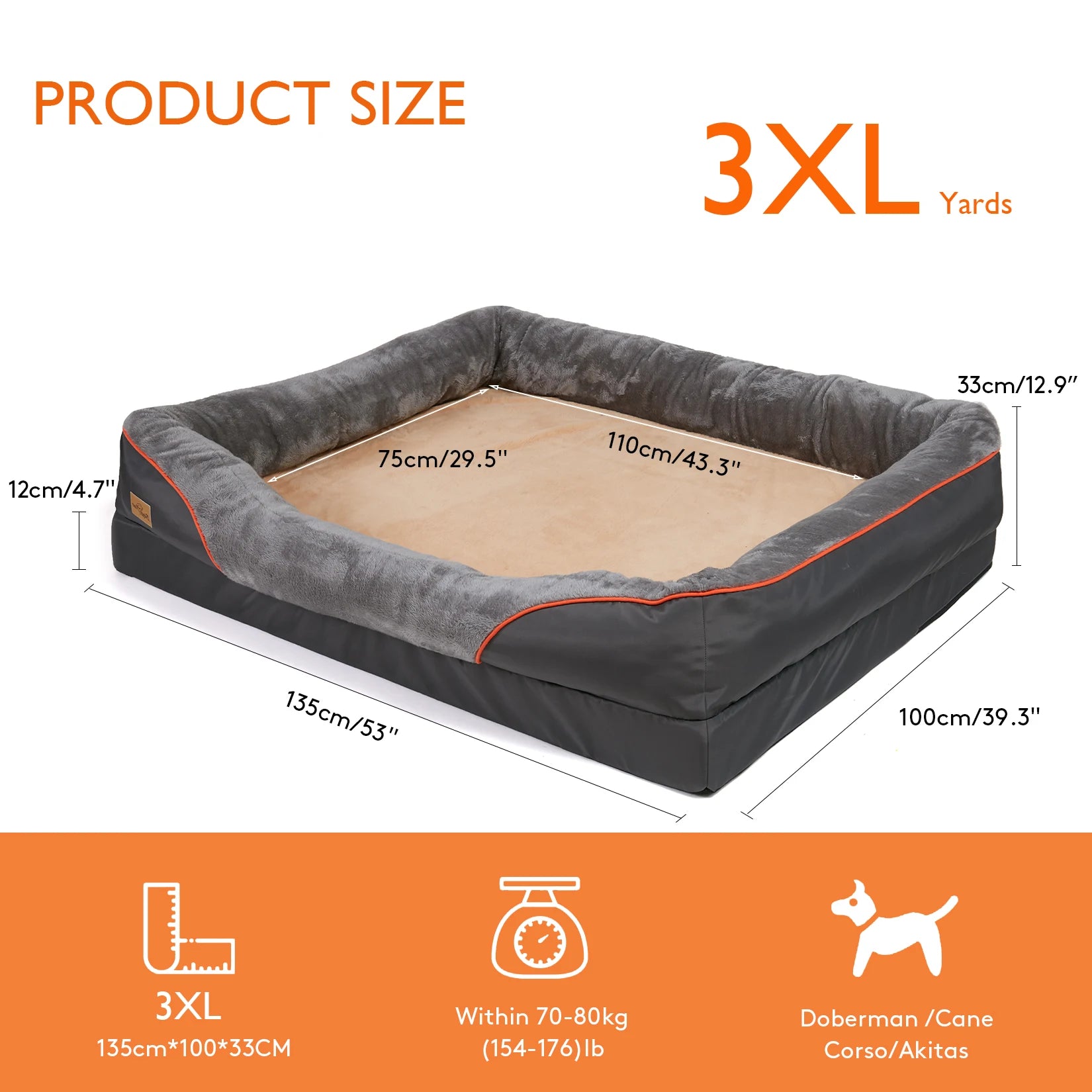 Orthopedic Dog Bed – Super Soft Foam Pet Sleeping Mat with Cotton-Padded Bolster & Removable Washable Cover (Sizes L–3XL)