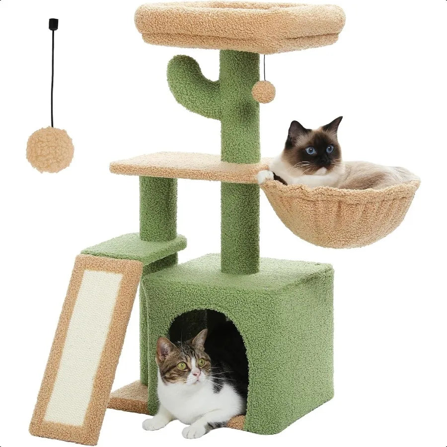 Cactus Cat Tree – 32" Cat Tower with Condo, Hammock & Scratching Ramp