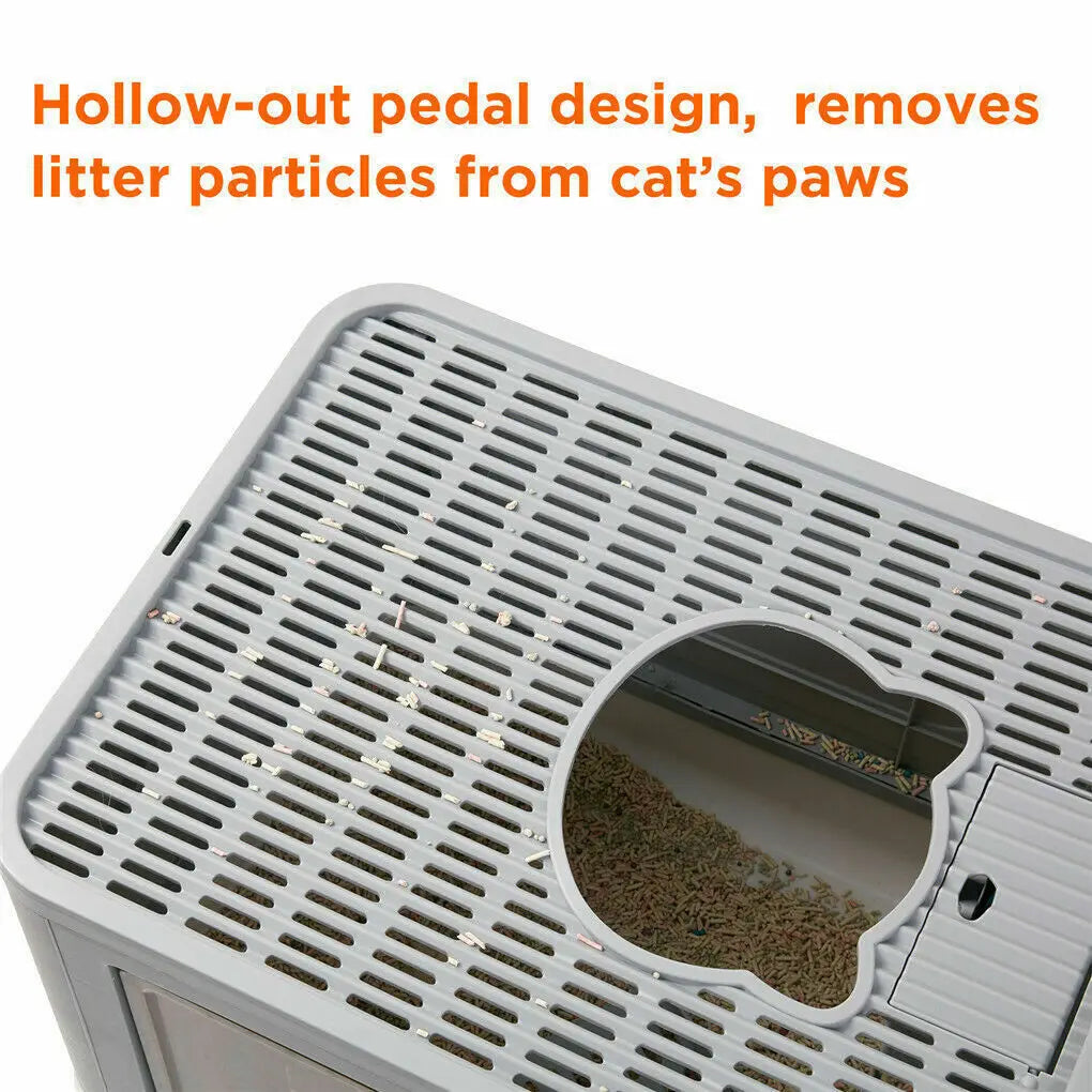 Foldable Enclosed Cat Litter Box – Front Entry & Top Exit Design with Massager, Litter Scoop & Space-Saving Foldable Structure