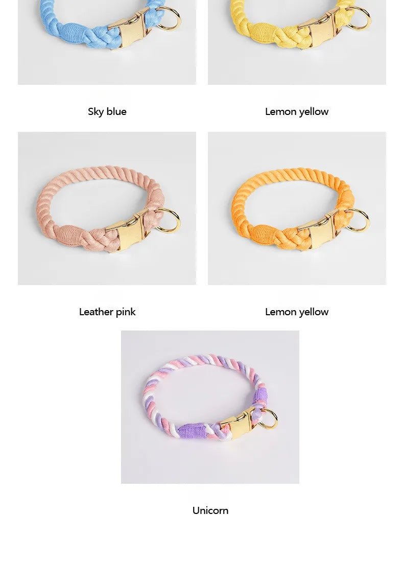 Hand-Woven Cotton Rope Dog Collar & Leash Set – Medium & Large Dogs