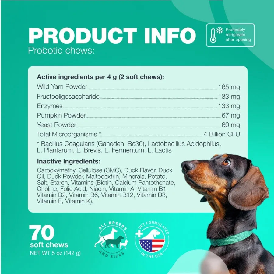 Probiotics for Dogs – Digestive Enzymes & Gut Health Support | Boosts Immunity, Reduces Itchy Skin, Yeast & Allergies | Anti-Coprophagia Formula