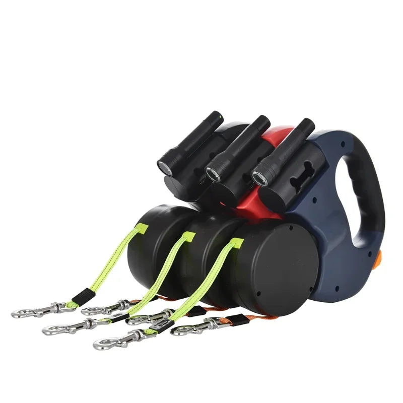 Retractable Dual Dog Leash – LED Light, 360° Swivel, Reflective, No-Tangle