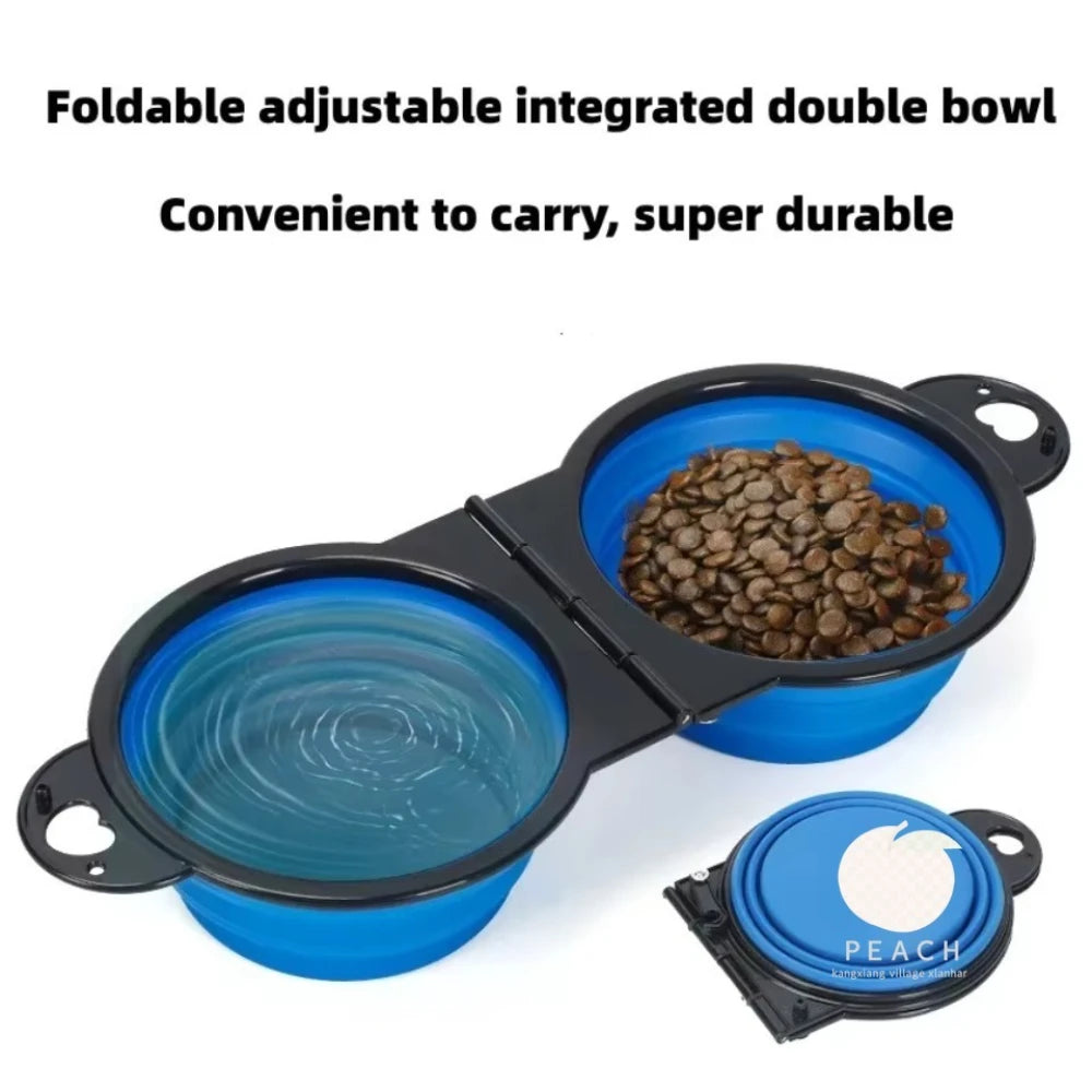 2-in-1 Foldable Dual Pet Bowl – Portable Travel Food & Water Feeder for Dogs & Cats