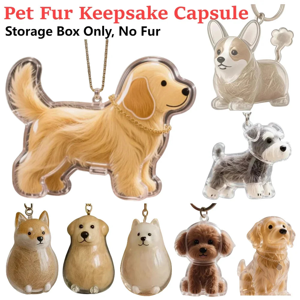 Dog Fur Keepsake Capsule Keychain – Transparent Memorial Charm Pendant for Pet Hair Storage & Remembrance Gifts
