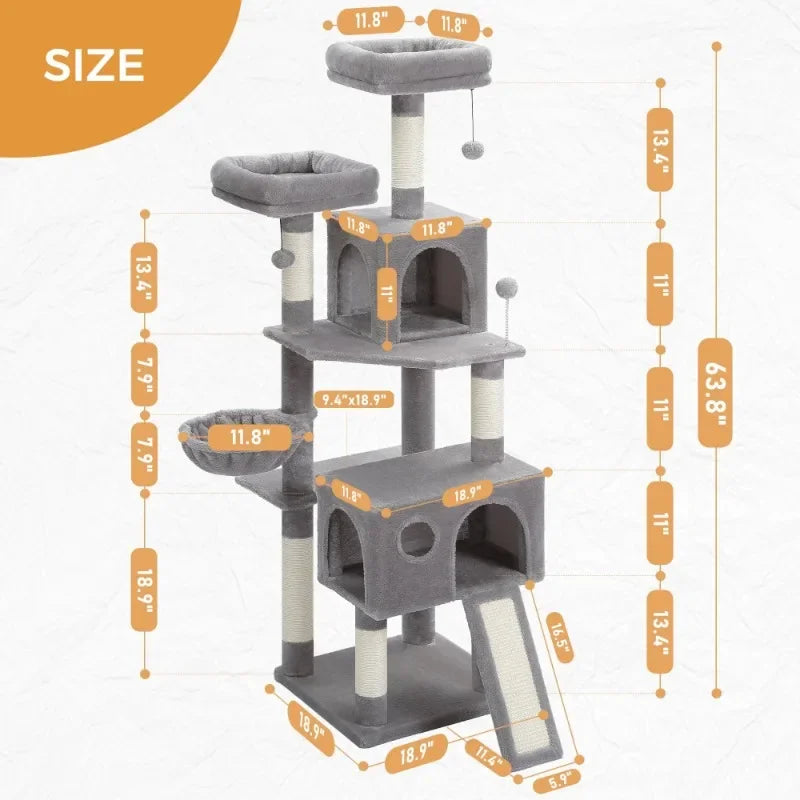 69" Cat Tree – Large Multi-Level Cat Tower with Scratching Posts for Indoor Cats