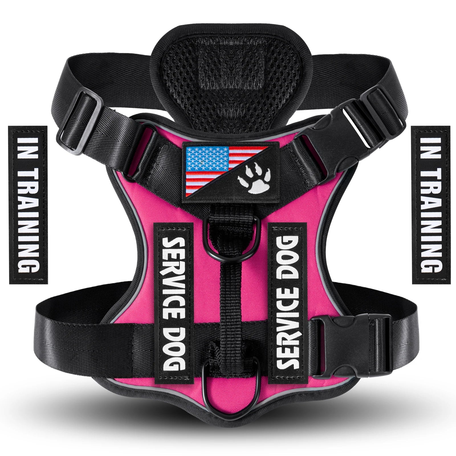 Service Dog Harness – Reflective Adjustable Dog Vest with 5 Patches, Soft Oxford & Mesh