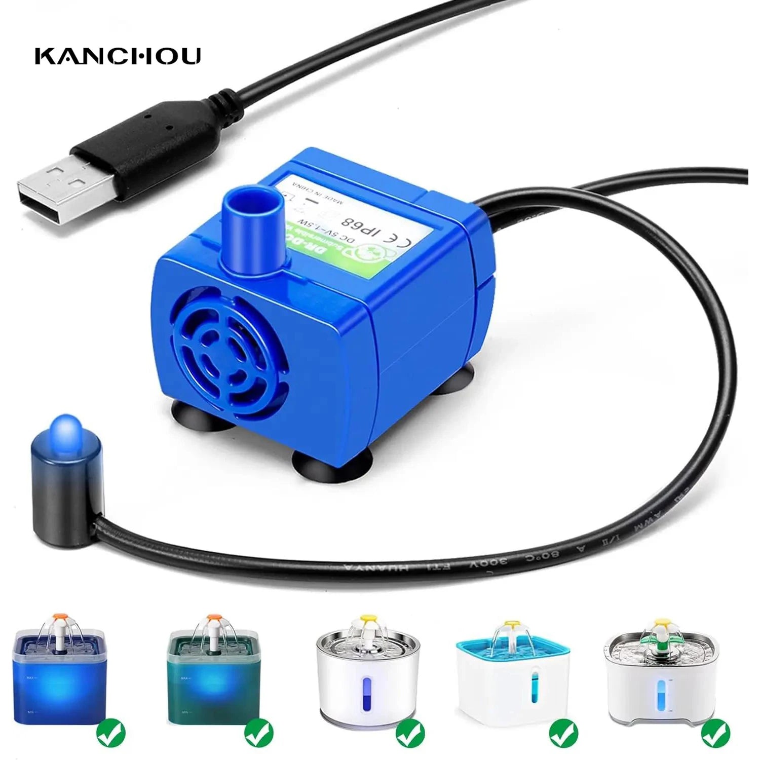 Replacement Water Pump for Cat Water Fountain with LED Light – USB Pet Dispenser Motor for Cats & Dogs