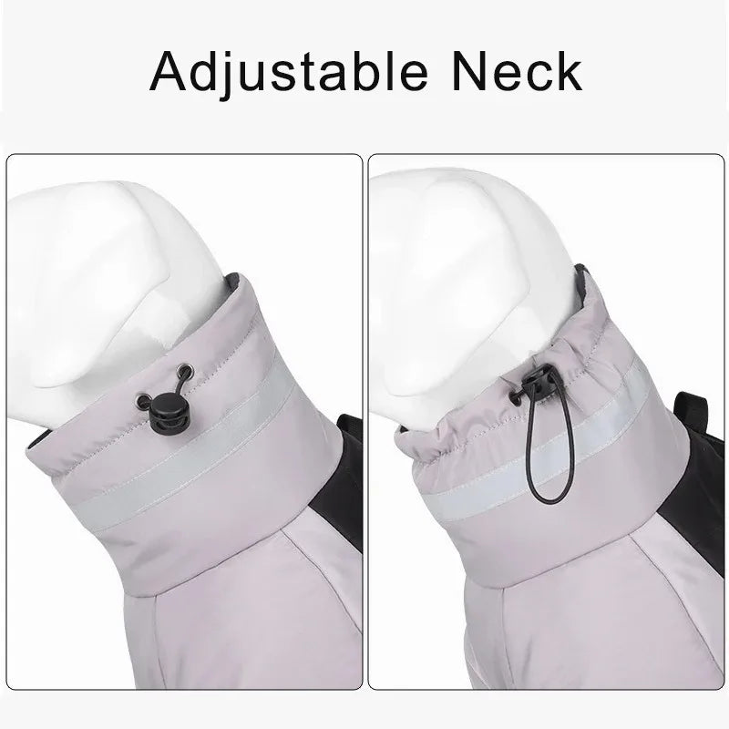 Winter Dog Down Jacket – Waterproof Reflective Coat with High Collar for Medium & Large Dogs