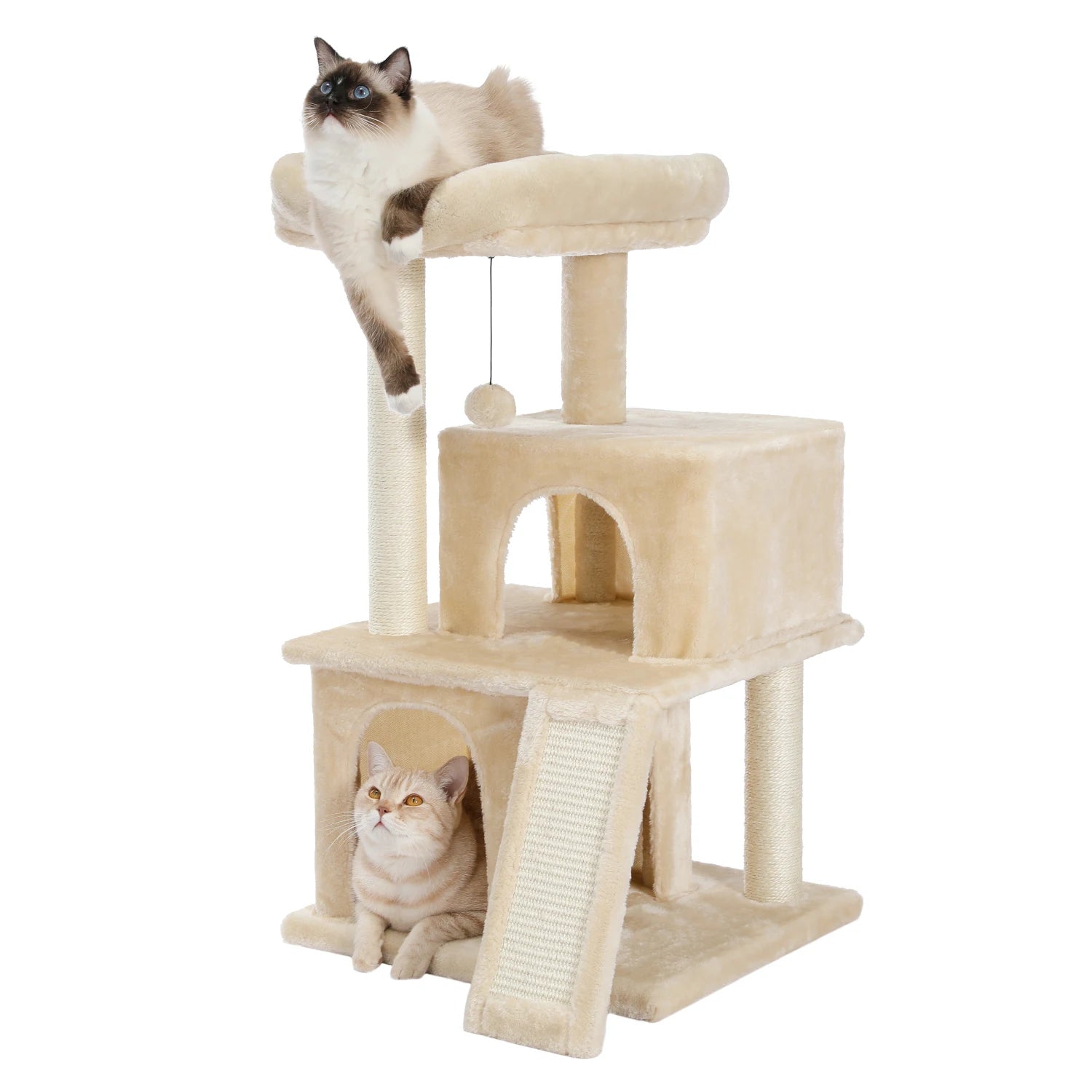 Wooden Cat Tower – Double Condos with Scratching Posts & Perches