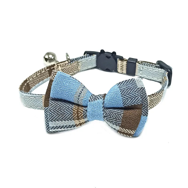 Plaid Breakaway Cat Collar with Bow Tie & Bell – Adjustable Holiday Pet Collar for Cats & Small Dogs