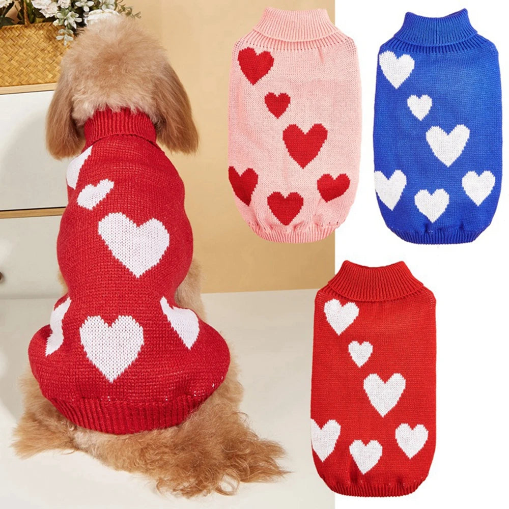 ❤️ Cute Heart Pattern Dog Sweater – Warm Knit Jumper for Dogs & Cats
