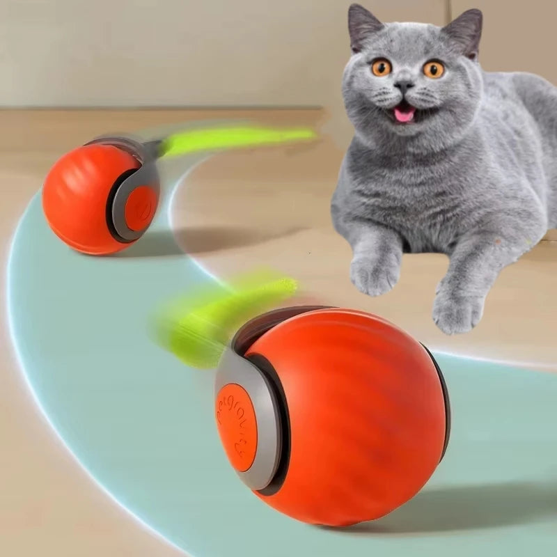 Rechargeable Automatic Cat Ball Toy – Smart Rolling Ball with Faux Tail for Interactive Play