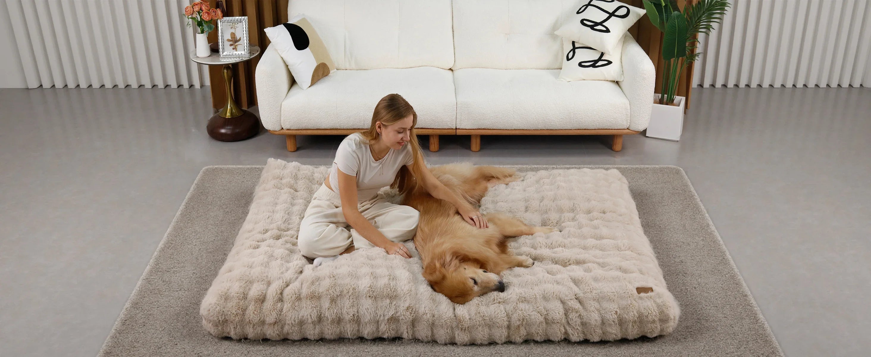 Ultra Plush Dog Bed – Soft Washable Pet Cushion Mattress for Large Dogs & Puppies