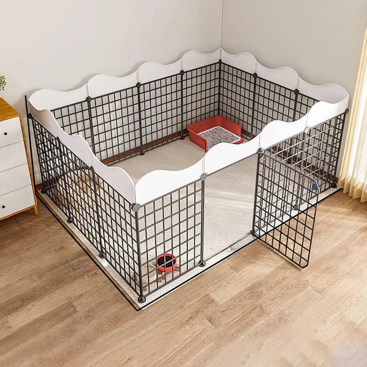 Indoor Puppy Fence with Toilet Area – Small Dog Kennel with One Bedroom, One Bathroom Design & Anti-Jailbreak Partition