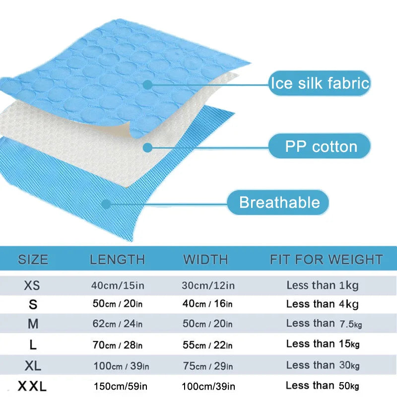Pet Dog Cooling Bed Mat – Extra Large Iced Summer Rug for Dogs & Cats, Washable and Durable