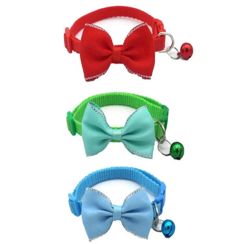 Cute Cat Collar with Bow & Bell – Adjustable Pet Collar Set (1–8 PCS, Multicolor)