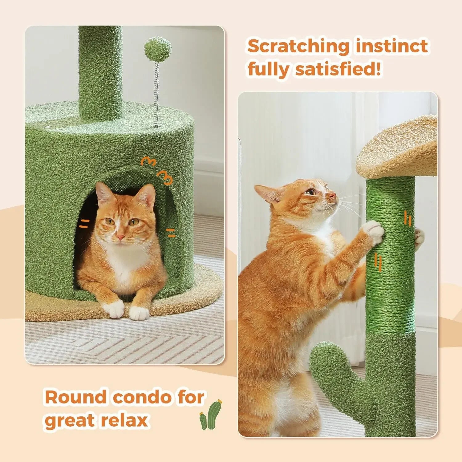Cactus Cat Tree – 32" Small Cat Tower with Scratching Post and Curved Perch for Indoor Cats