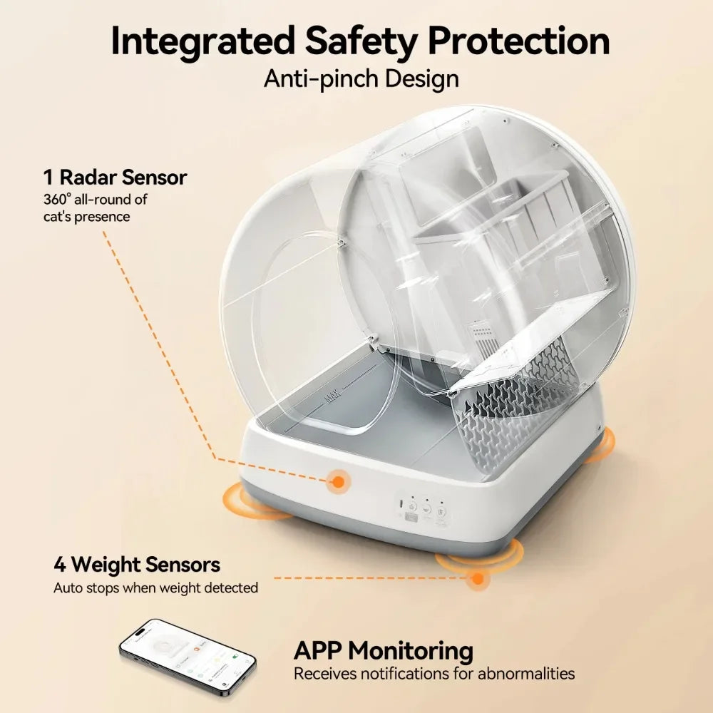 Modern Automatic Cat Litter Box – Self-Cleaning with App Control, Odor Isolation, Safety Sensors & Health Monitoring