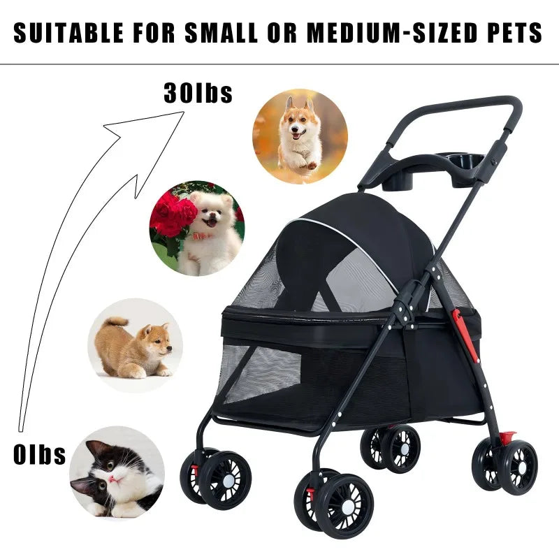 Lightweight Foldable Pet Stroller – Compact Baby-Style Stroller for Small Dogs, Cats & Puppies | Ideal for Outdoor Travel