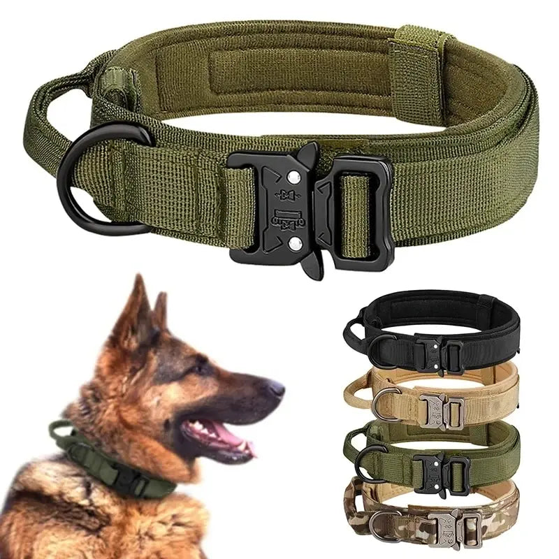 Outdoor Tactical Dog Collar – Heavy-Duty Nylon Training Collar with Metal Buckle for Medium & Large Dogs