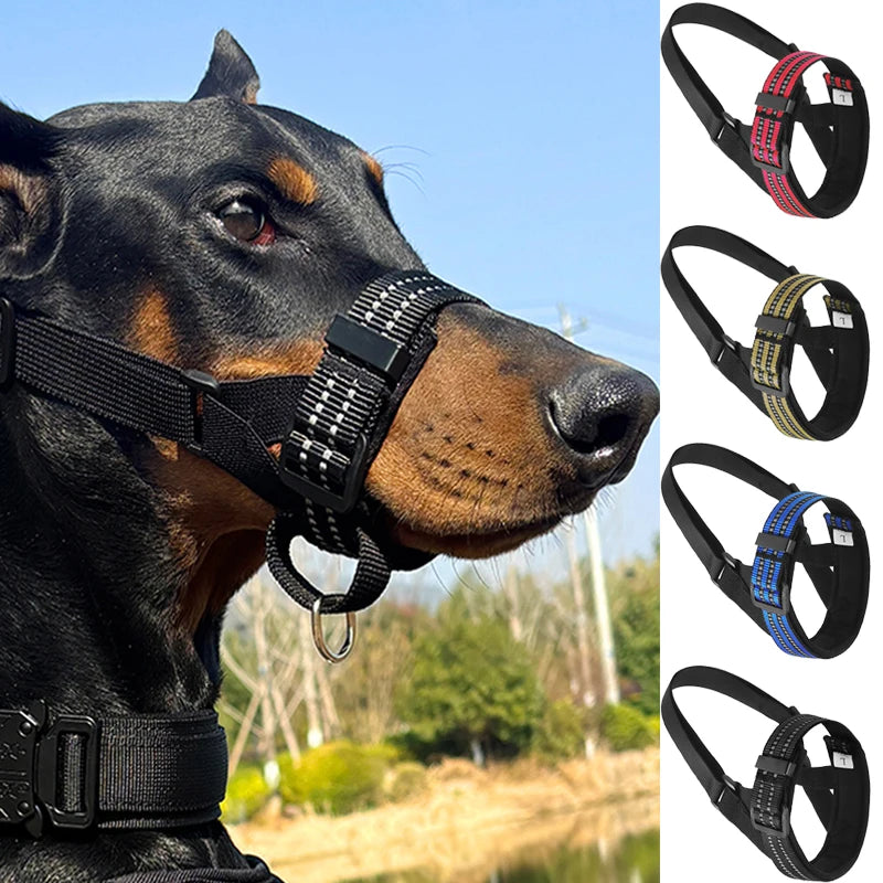 Reflective Tactical Dog Muzzle – Anti-Bark & Training Mouth Cover for Medium and Large Dogs