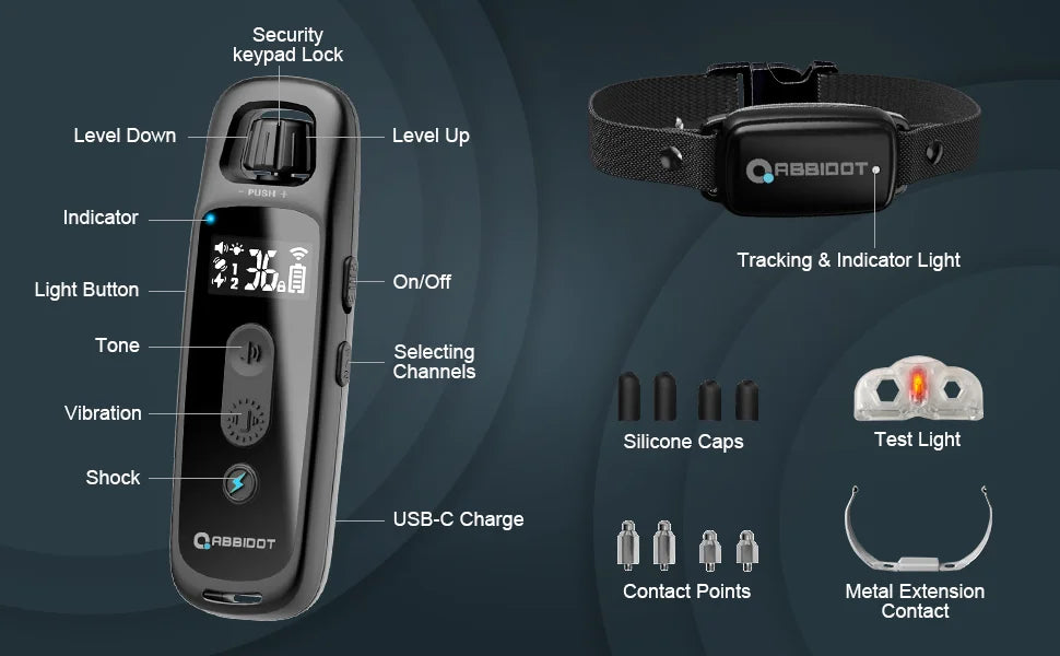 ABBIDOT T30 Dog Training Collar – 3300ft Remote Rechargeable Shock Collar for Large Dogs