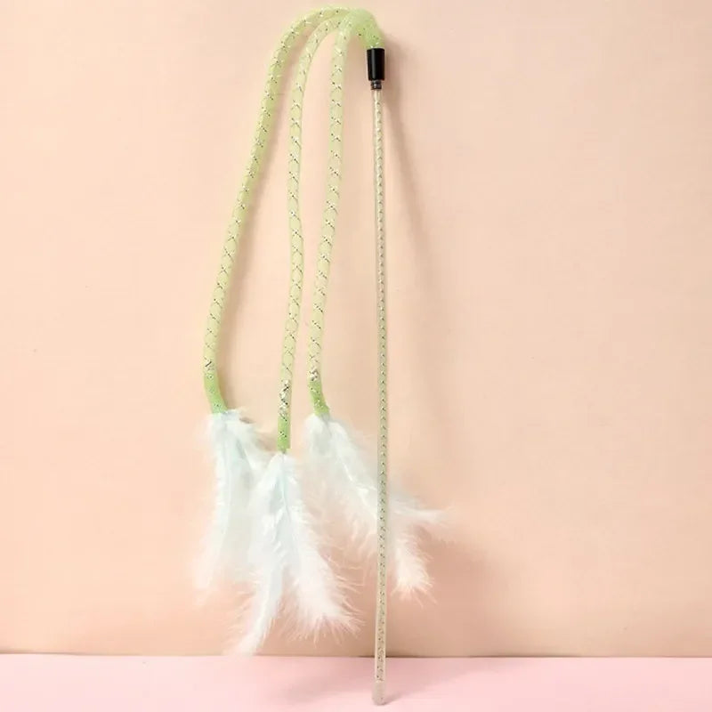 Interactive Feather Cat Toy Wand with Bell – Durable Bite-Resistant Play Stick