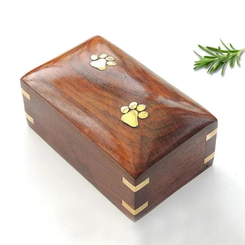 Footprint Memorial Wooden Pet Urn – Ashes Box for Cats & Small Dogs | Forever Home Cremation Keepsake