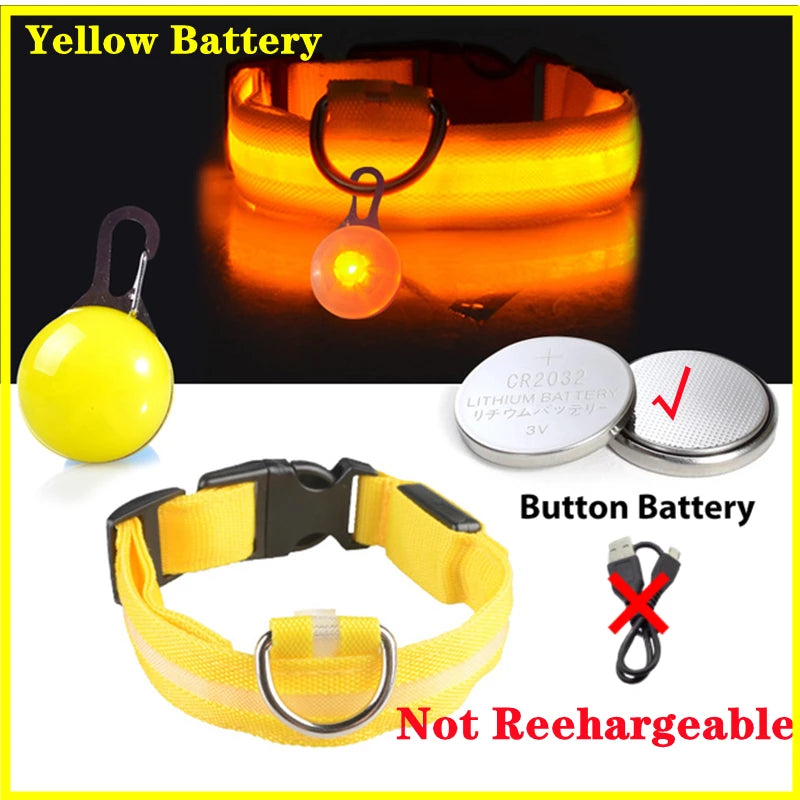 USB Rechargeable LED Dog Collar – Glowing Light-Up Safety Collar with Pendant for Small Dogs & Cats